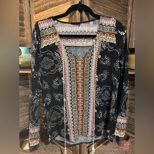 Bohemian Black and Multicolor Long Sleeve Top